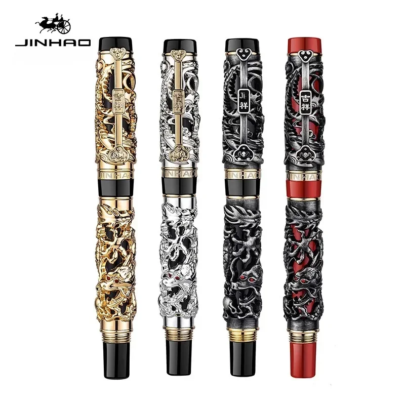 Jinhao 드래곤 릴리프 만년필, 럭셔리 우아한 피닉스 골든 메탈 펜, 글쓰기 학용품 문구, 3D 펜촉, 0.5mm, 1.0mm