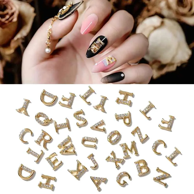 Luxury Rhinestone Letter Nail Art Decorations Set (26 Pieces)