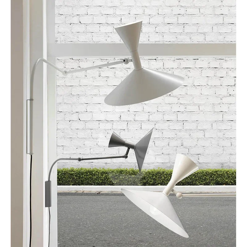Designer Marseille Wall lamp White Black Metal Trumpet Swing Arm Sconce Lamp For Living Room Study Room Bedroom Bedside Lamps 5