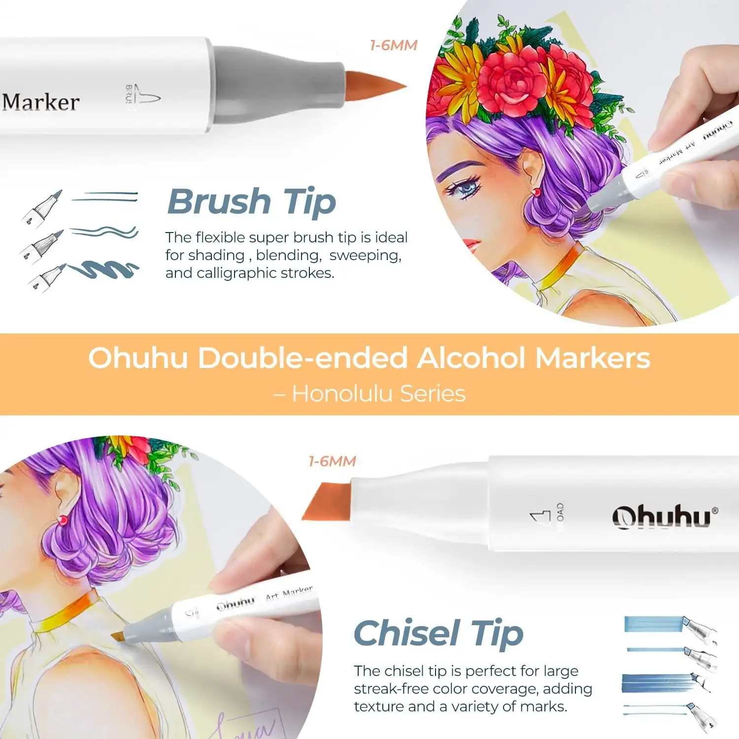 Art markers Ohuhu Honolulu Marker Pen Set Oily Alcohol Art Markers Dual Tips Felt Pen Sketching Drawing Graffiti Manga School Art Supplies