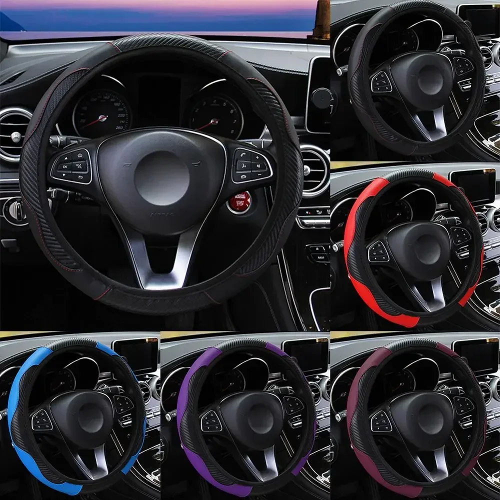 Universal 38cm Car Steering Wheel Cover AntiSlip Faux Leather Steer