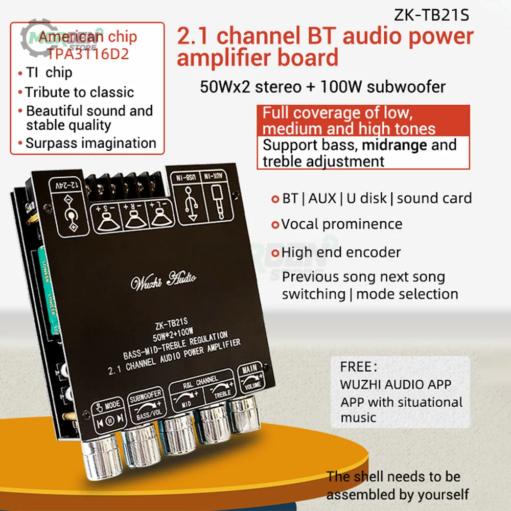 

ZK-TB21S 2,1 канальный Bluetooth-совместимый модуль платы усилителя звука сабвуфер среднего диапазона плата высоких частот TPA3116