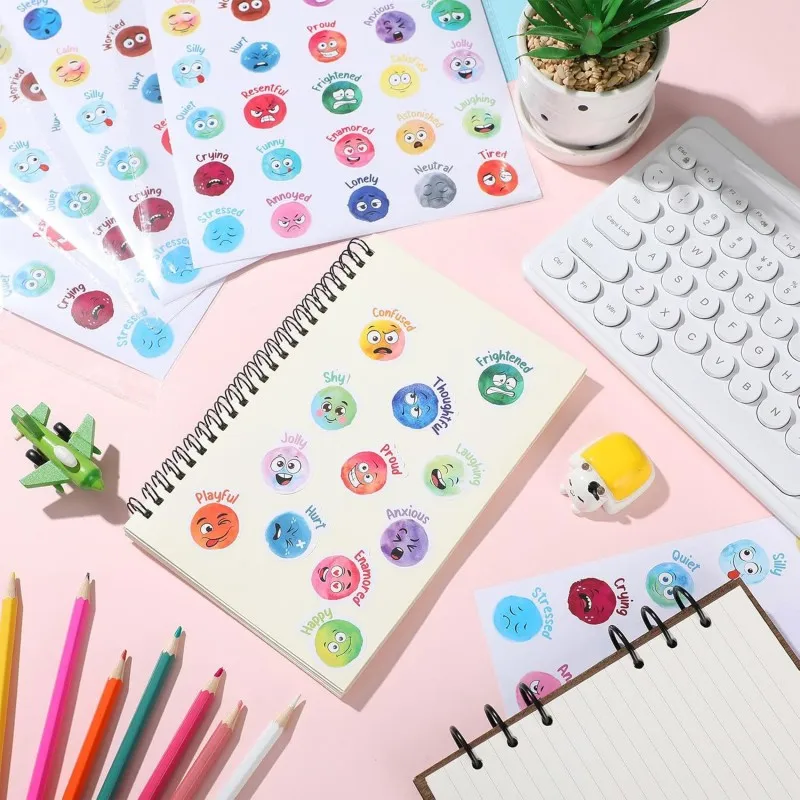 5장, 얼굴 감정 스티커 재미있는 기분 스티커 학생을 위한 감정 지원 스티커, 귀여운 표정 스티커.
