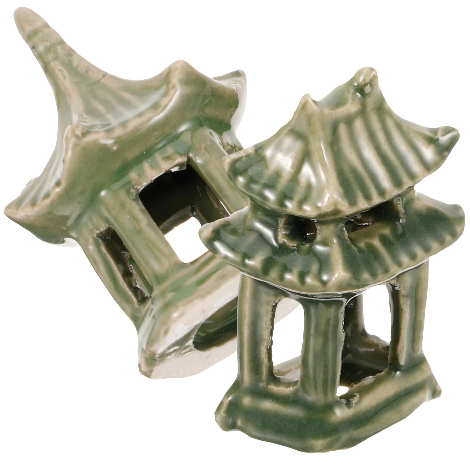 

2 Pcs Absorbent Stone Pavilion Decorations Fish Tank Ceramics Tabletop Ornament