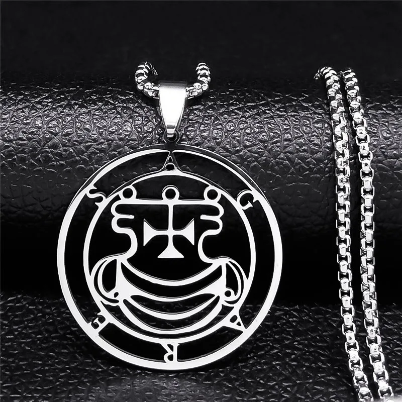 Sleek Lucifer Sigil Stainless Steel Satanic Necklace with Baphomet Charm