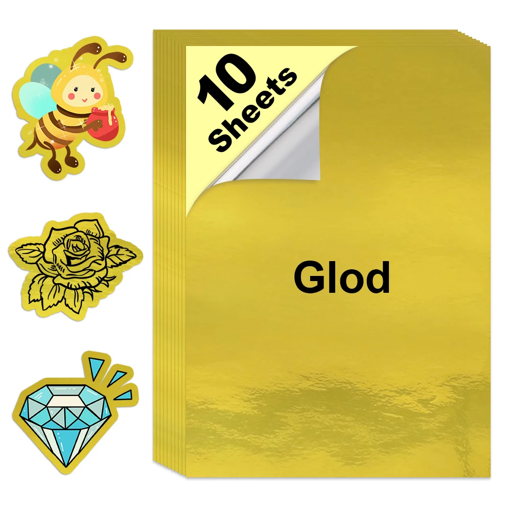 10 Sheets Gold Color Printable Vinyl Sticker Paper A4 Paper 210 297mm