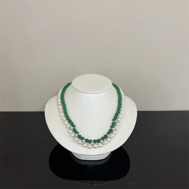 2 Strands Natural freshwater pearl green agate necklace