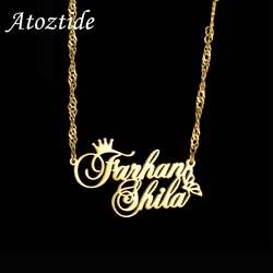 Atoztide Personalized Custom Name Necklaces Heart Wave Chain for Women Stainless Steel Collares Pendant Birthday Jewelry Gift