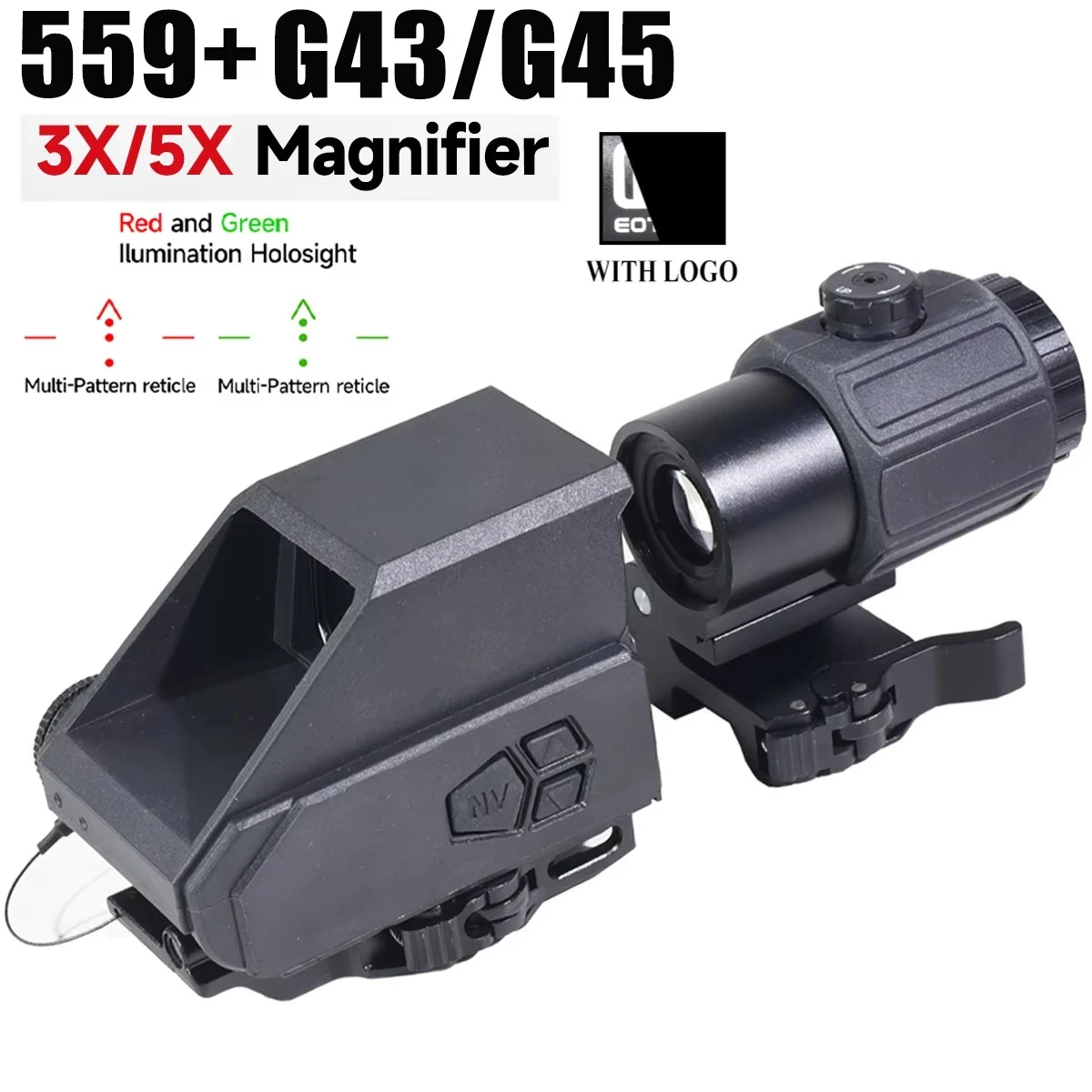 Eot*ch G43 G45 5x Magnifier 559 Tactical Holographic Green Red Dot Reflex Sight Scope Collimator Hunting Airsoft Equipment