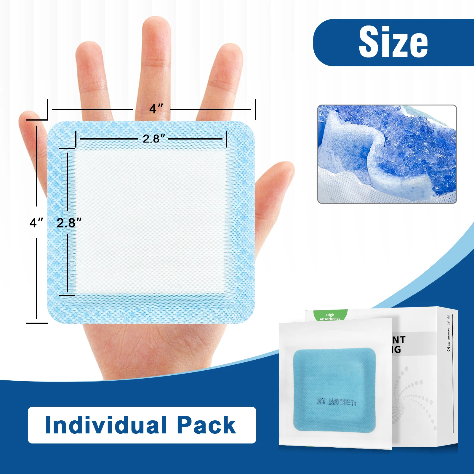 4"x4" 10Pcs Super Absorbent Wound Dressing Non-Stick Gauze Pads Wound Care Supplies for Pressure Ulcers Degree Burns