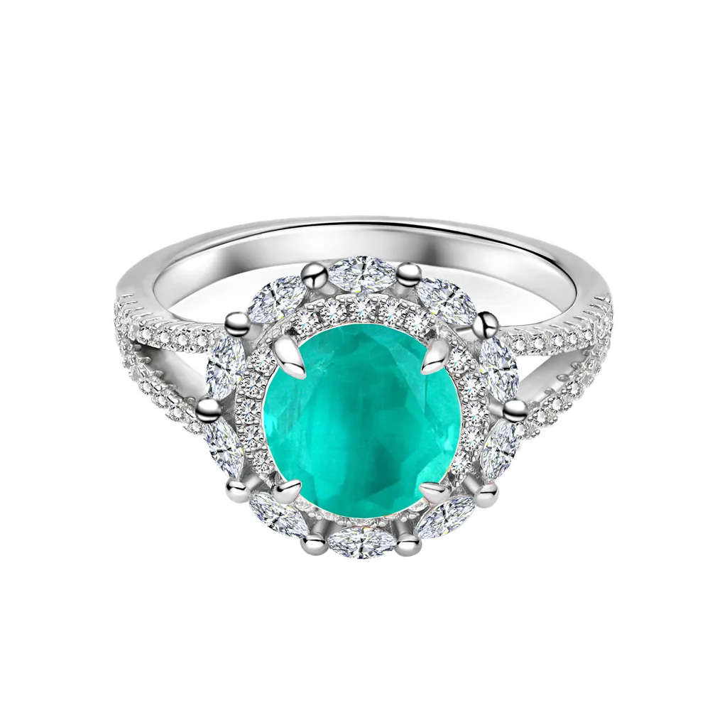 2023 Nuovo Anello Paraiba Sintetico Da 8Mm Gioielli In Argento 925 Da Donna