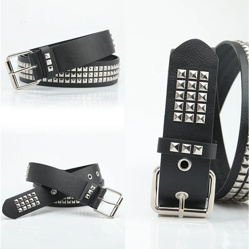 2023 New Square Bead Rivet Belt Metal Pyramid Belt Men And Women