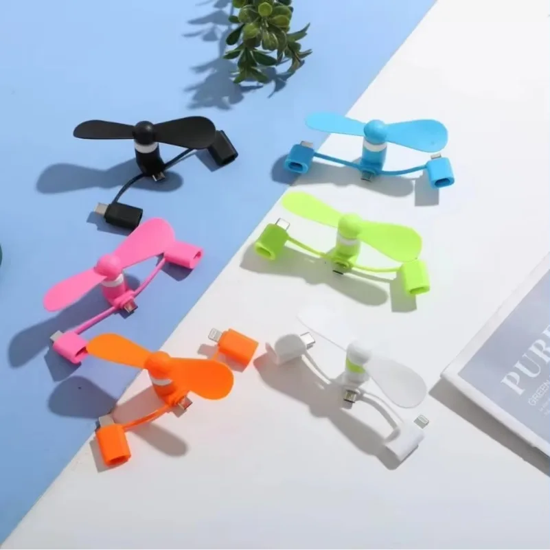 3 IN 1 Mini Fan USB Mobile Phone Cooler For iPhone Samsung Xiaomi Micro/Type-C/IOS Universal