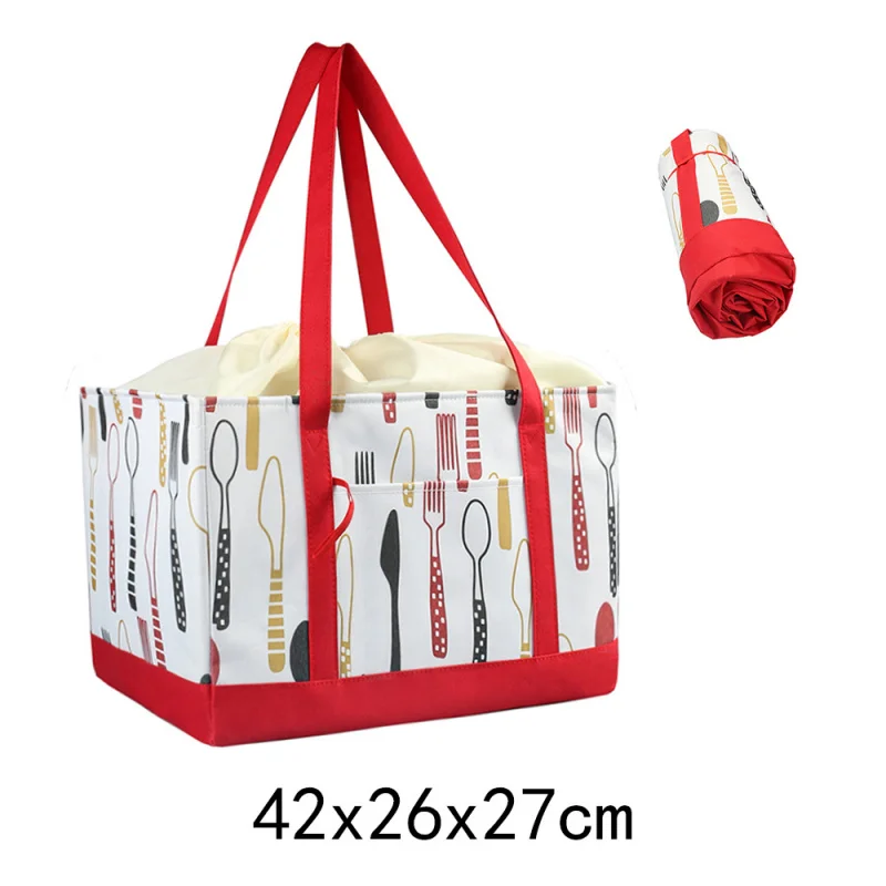 Japanese Style Supermarket Large Handheld Shopping Insulated Bag Oxford Cloth Drawstring Insulated Pack Foldable Picnic Pack