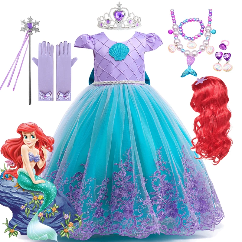 Disney-vestido de la sirenita Ariel para niñas, disfraces de