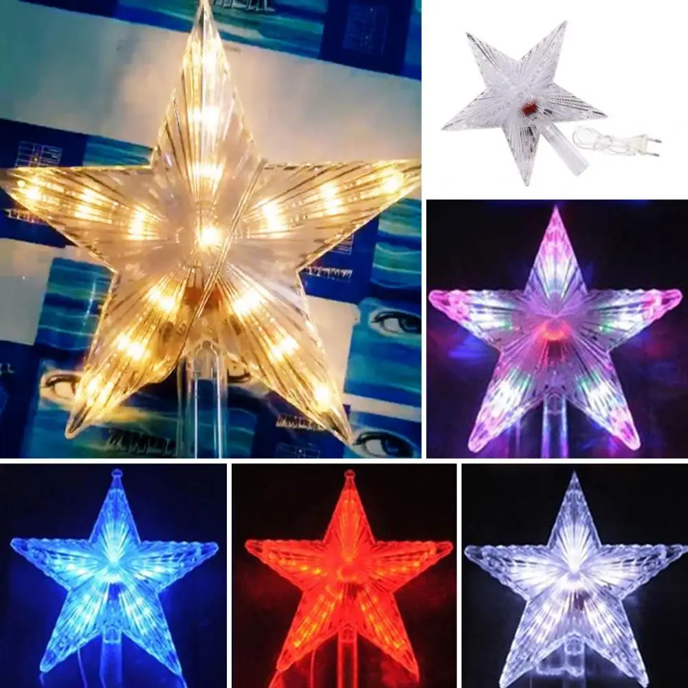 Christmas Tree Topper Star Creative 3D Pentagram Decoration EU Plug LED Five-Pointed Star Xmas Tree Ornament Party Supplies
