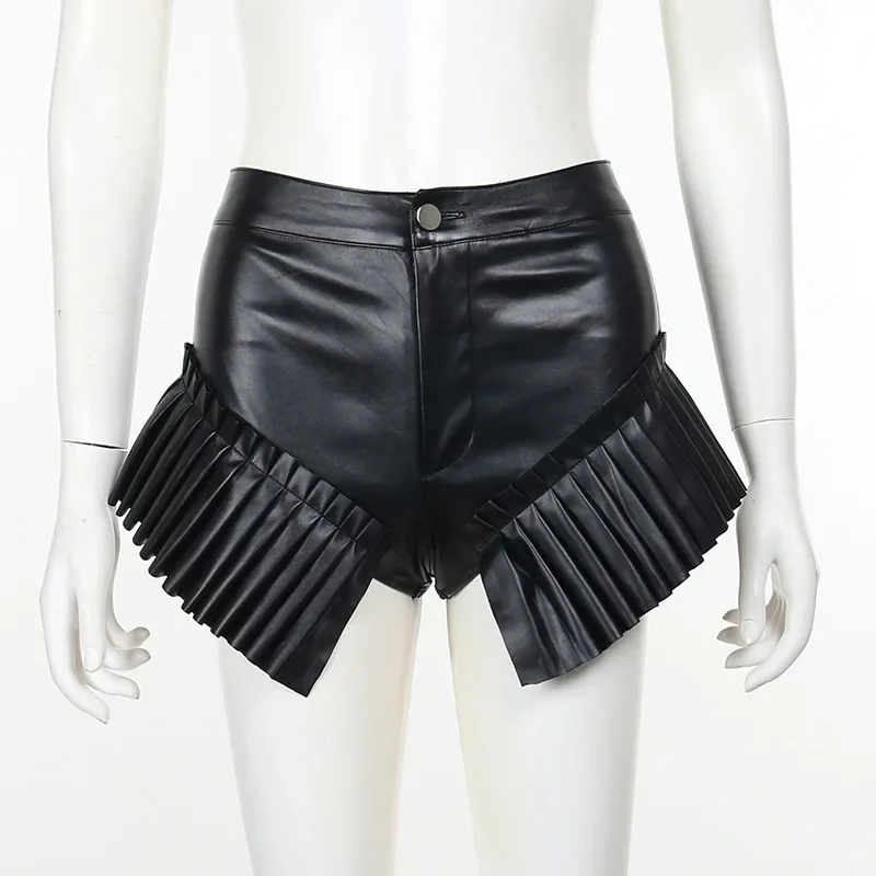 Summer New Street Sexy Spicy Girl Hot Pants with Dark Leather Ruffled Edge Super Shorts for Women CSM157-4