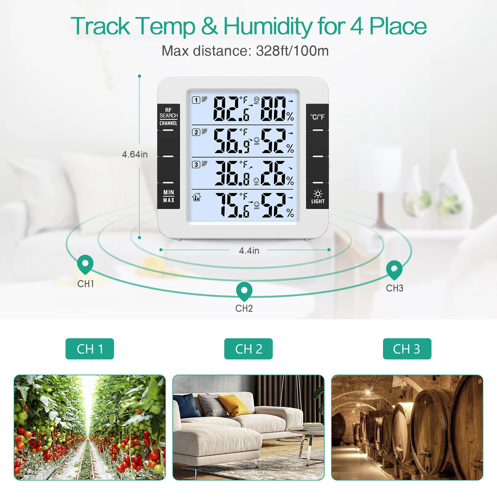 ORIA Refrigerator Thermometer, Indoor Outdoor Thermometer with 2 Wireless  Sensors