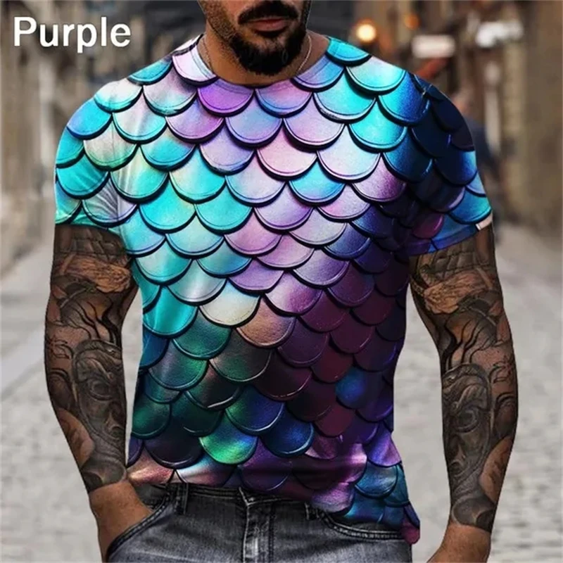 

Colours Fish Scales 3d Graphic T Shirt New Art Print Colorful Scales Pattern T-shirt Top Casual Short Sleeve Oversized Loose Tee