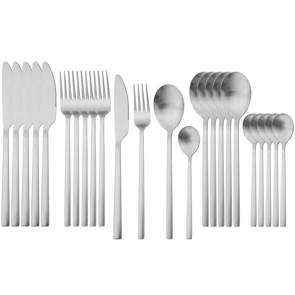 

24Pcs Silver Matte Dinnerware Set Stainless Steel Cutlery Set Knife Fork Spoon Dinner Flatware Set Kitchen Silverware Tableware