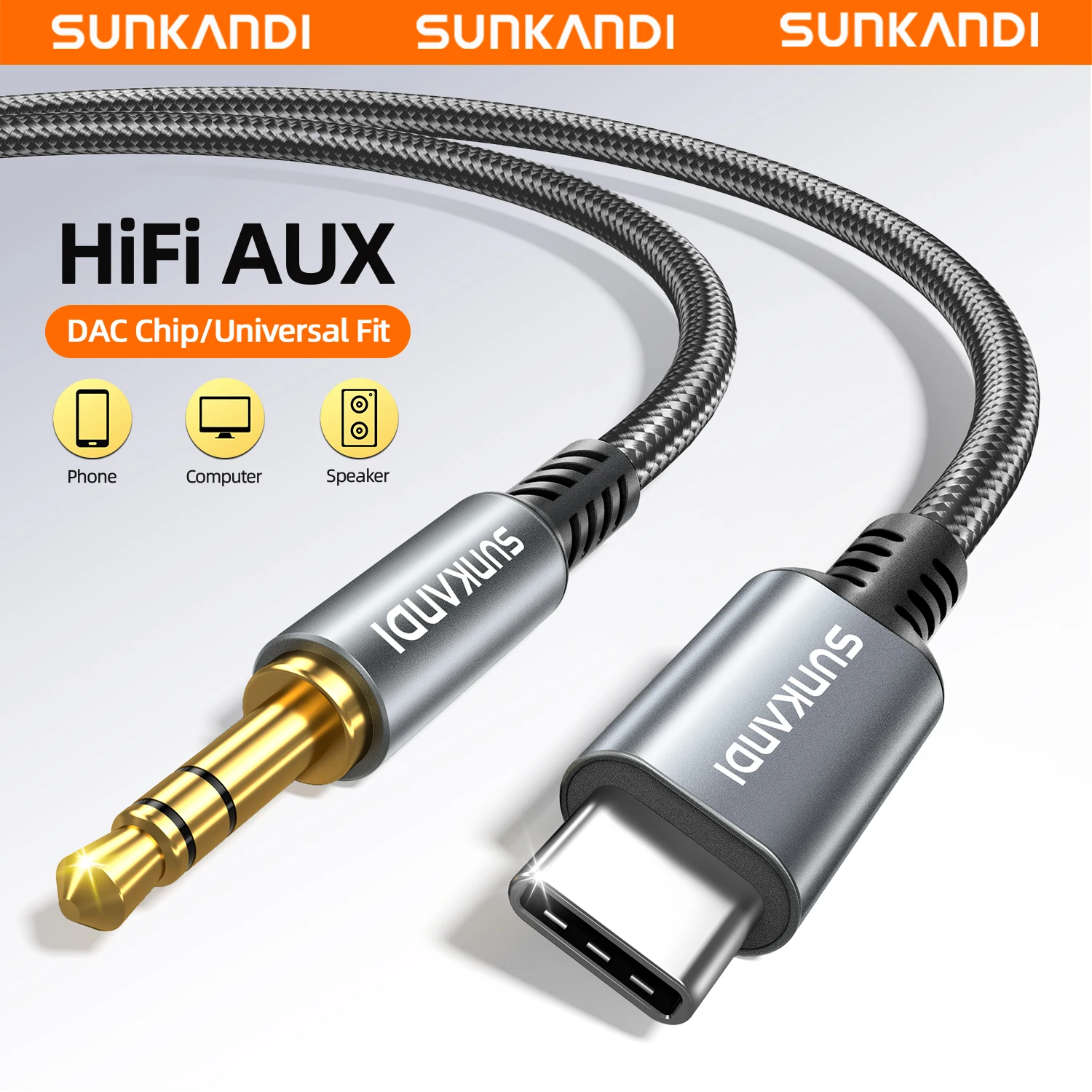 SUNKANDI USB C to 3.5mm Audio Aux Jack Cable, Type C to 3.5mm Headphone Car Stereo Cord for iPhone17 16 15, Samsung, iPad