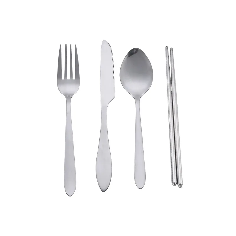 4Pcs/Set Travel Camping Stainless Steel Cutlery Set Portable Tableware Chopsticks Spoon Fork Steak Knife with Storage Case