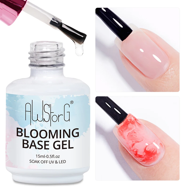 AWstorG 15ml Clear Blooming Base Gel Polish UV LED Soak Off Nail Art Polish For Spreading Effect Marble Gel Paint Varnish Top 2