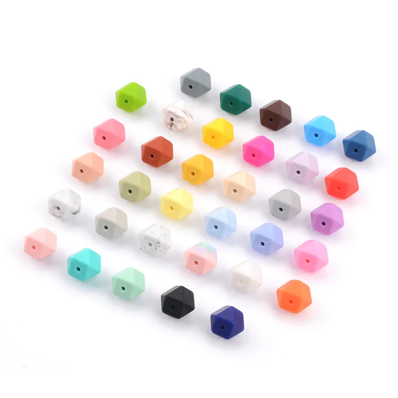 LOFCA Wholesale 10pcs/lot Hexagon Beads 17mm Geometric Silicone Beads BPA Free Chewable Baby Teethers Teething Pacifier Clip