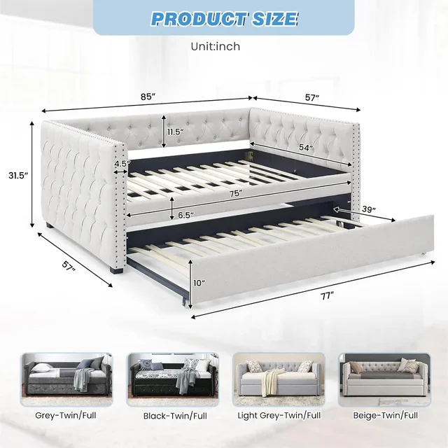Full Size Upholstered Daybed with Trundle 3