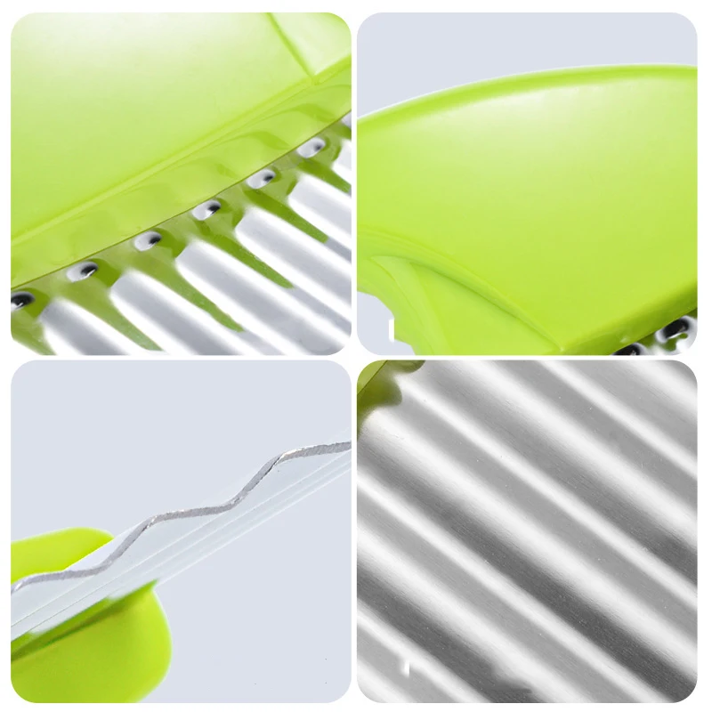 Stainless Steel Potato Chip Slicer Dough Vegetable Fruit Crinkle Wavy Kitchen Knife Cutter Chopper French Fry Maker Tools Gadget