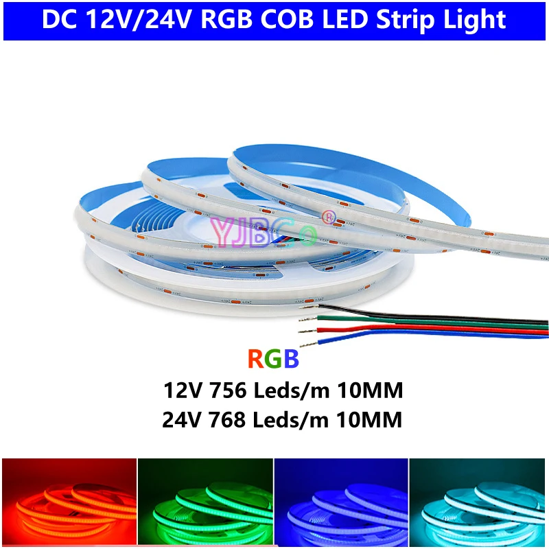 DC 12V 24V RGB RGBW RGBWC COB LED 스트립 768 840 LEDs/m 고밀도 유연한 FOB COB RA90 선형 Dimmable Led Taple IP33
