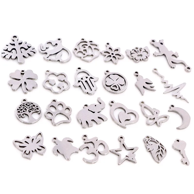 Stainless Steel Jewelry Charms 30pcs/lot No Fade 316 Stainless Steel Butterfly tree heart Charms handmade Craft pendant Jewelry Making DIY for necklace