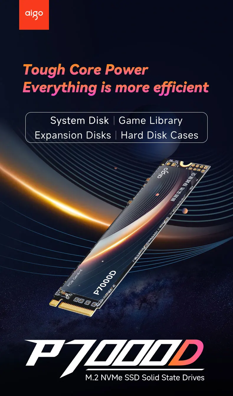 AIGO SSD M.2 2280 NVMe PCIe 4.0 x4 1TB 2TB with DRAM Cache Internal Solid State Disk for PS5 Hard Drive P7000D