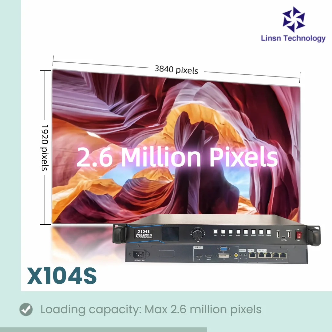 LINSN X104S 2-in-1 비디오 프로세서 X104 대체품 260만 픽셀 소형 및 중형 고정 LED 디스플레이용 4개 네트워크 포트
