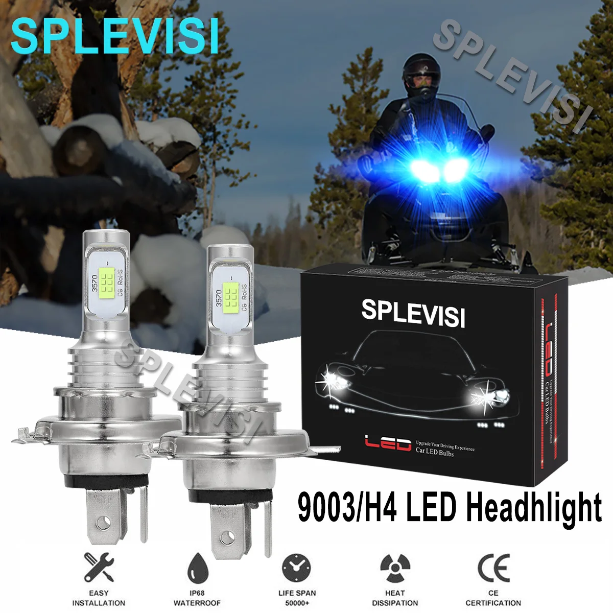 

2PCS Ice blue 35W LED Headlights For Ski-Doo Summit 470 1994-1995 Summit 500 1996 1997 1998-2000 Summit 670 1995-1998 Snowmobile