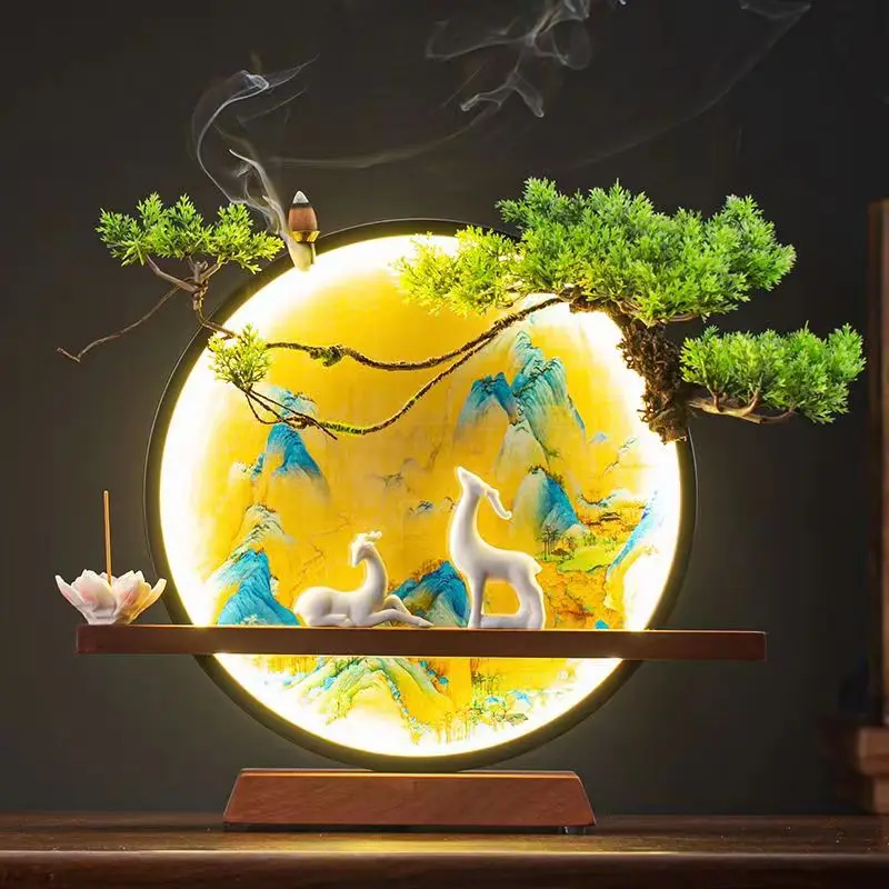USB Light Ring Ornament LED Light Reflux Incense Burner Simulation Tree Ceramic Lotus Buddha Bead Home and Office Decoration 5