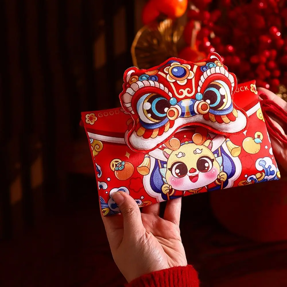 Plush Chinese Dragon Plush Coin Purse Cartoon Red Lucky Wallet Shoulder Pouch Chinese Dragon New Year Coin Purse