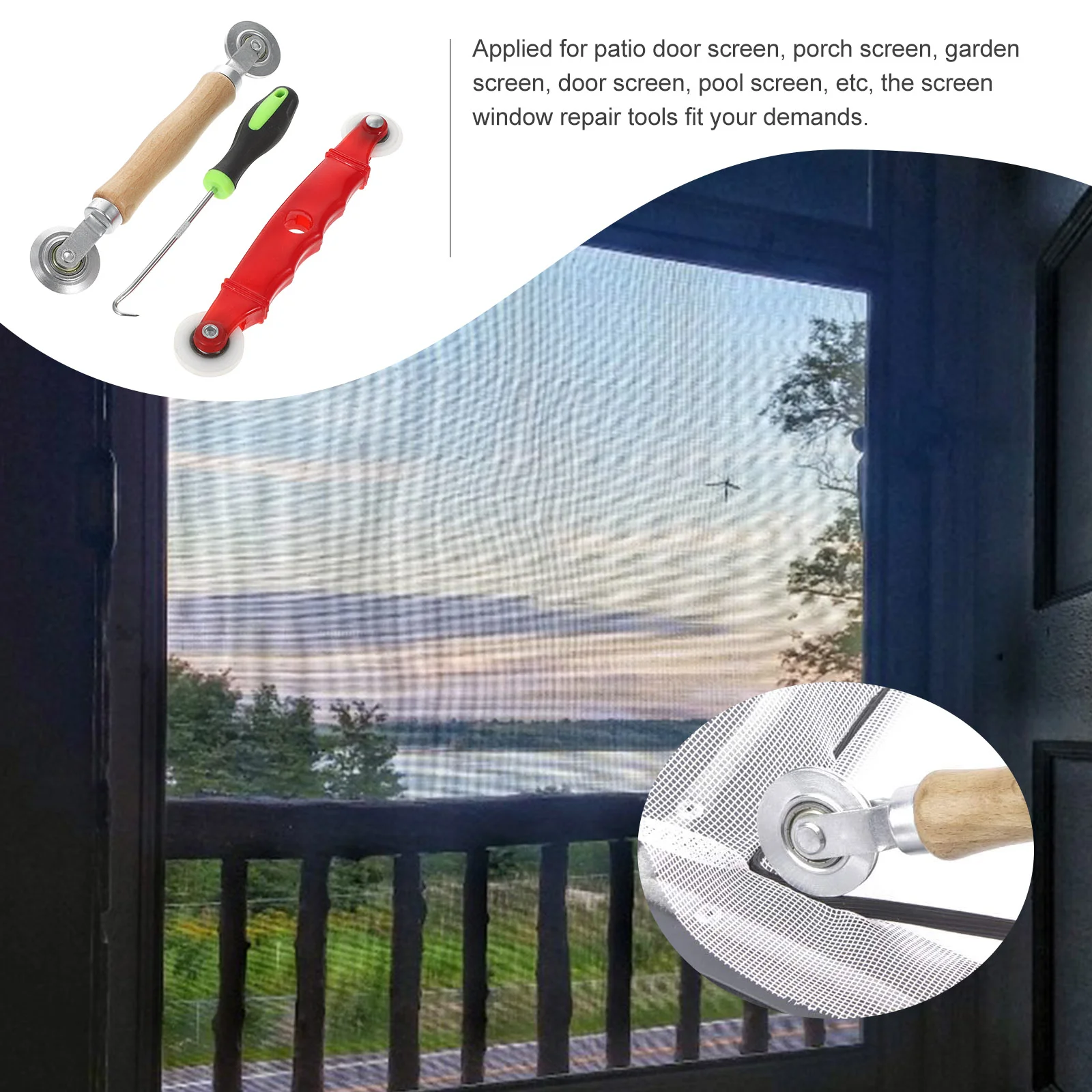 Press Screen Pulley Roller Scroll Wheel Window Installation Tool Mesh Spline Remover Hook Steel Wooden Repair Kit Rolling Tools
