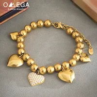 Stainless Steel 8mm Ball Chain Bracelet For Women 18k Gold Plated Waterproof Non Tarnish Beaded Bracelets Heart Charm Bracelet