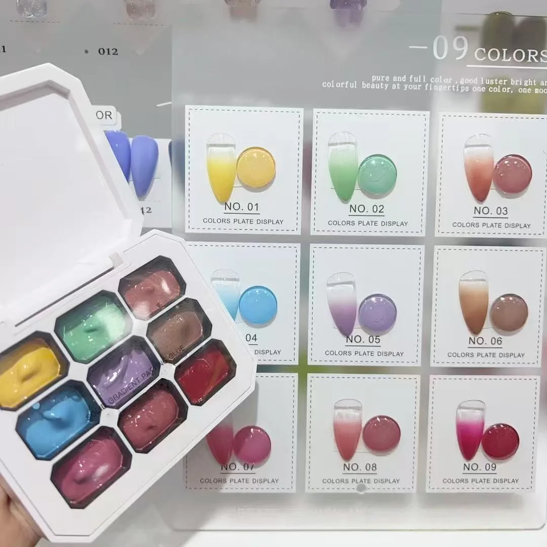 9가지 색상 레인보우 도파민 시리즈 그라데이션 페인팅 젤 네일 아트 DIY 디자인 젤 4 in 1 그라데이션 네일 스탬핑 패턴용
