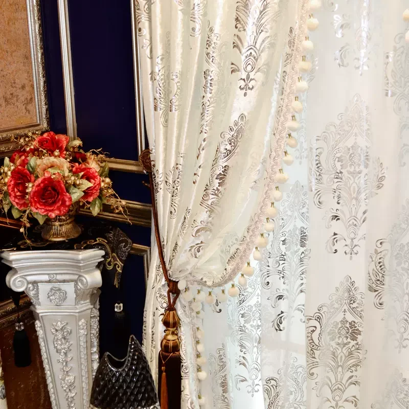 Nordic Luxury Curtain for Living Room White Silver European High Quality Velvet Bronzing Tulle Shade Home Window Door Custom Set 2