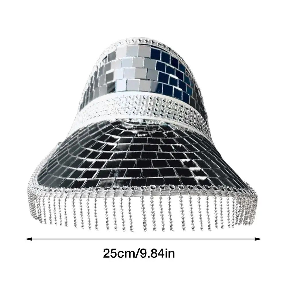 Neue Glitzer Spiegel Glas Disco Disco Dekor Hüte mit versenkbarem Visier  atember aubende Disco Ball Hüte für DJ Club Bühne