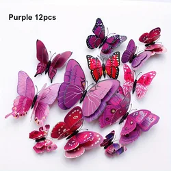 12pcs 3D Double Layer Butterfly Wall Stickers - 12PCS (PURPLE)