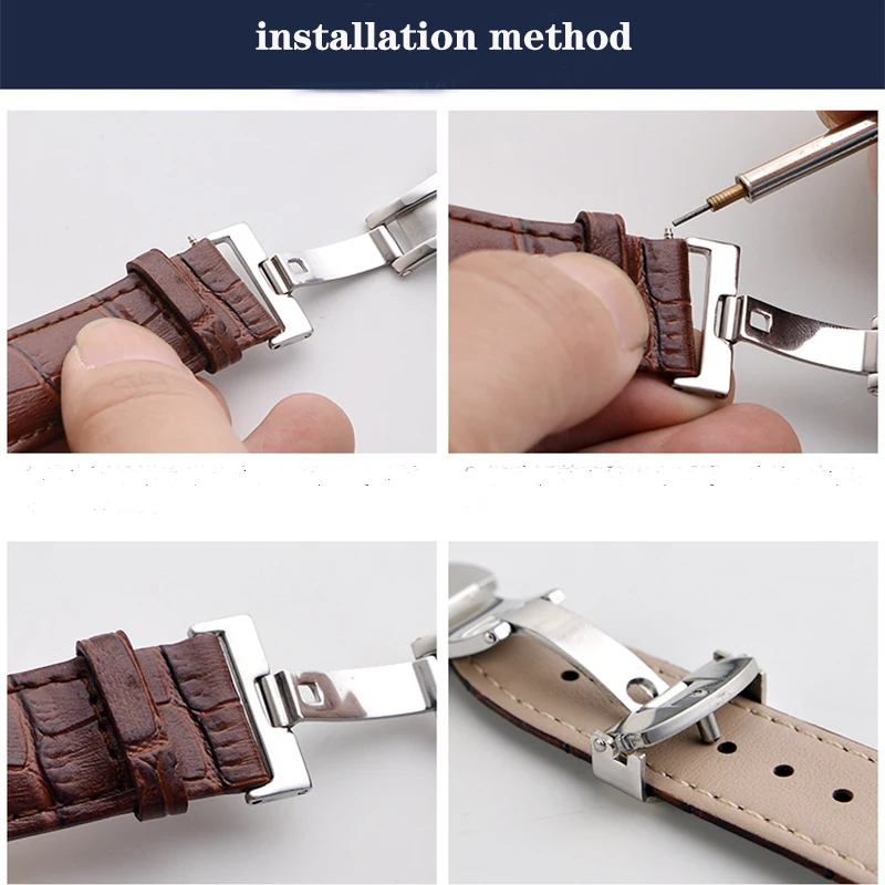 Premium Calfskin Leather Watch Strap with Double Push Butterfly Buckle
