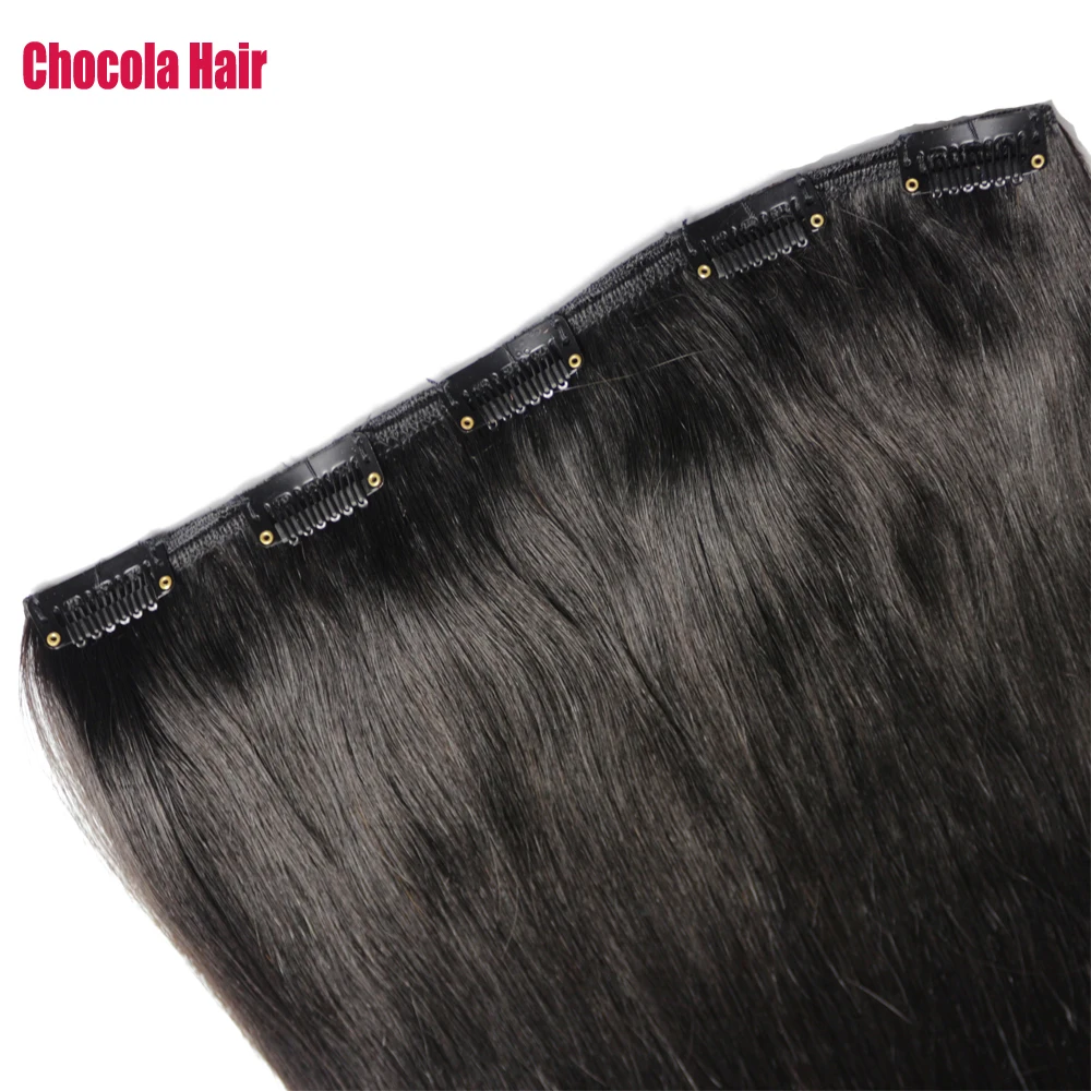 Chocala Brazilian Remy Human Hair Extensions 16"-28" 1pcs 100g-200g One Piece Set With 5 Clips In Natural Straight