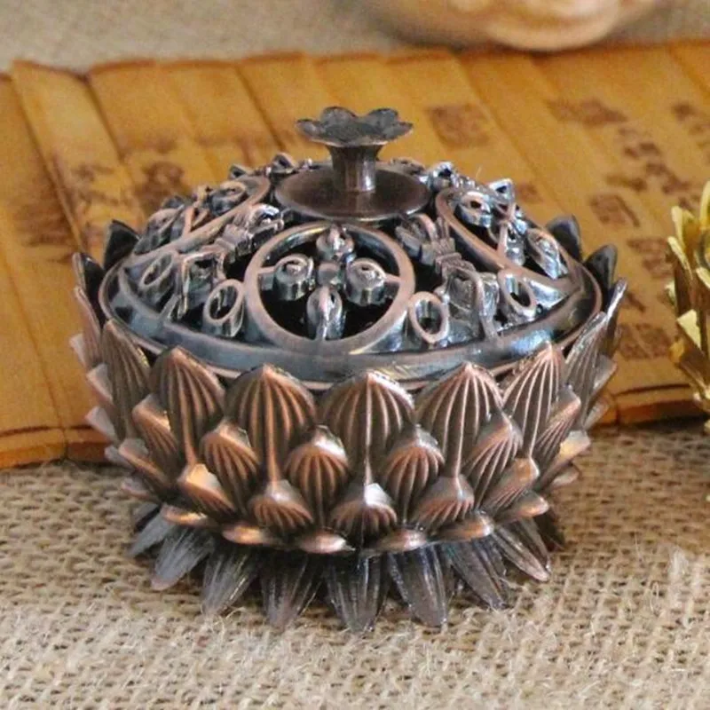 Retro Lotus Incense Holder Burner Charcoal Burning Bowl Vintage Tibetan Copper Buddha Sandalwood Censer Home Office Indoor Decor 2
