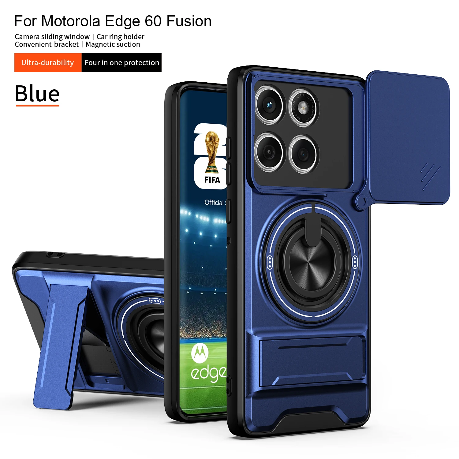 Magnetic Rotating Ring Holder Phone Case with Lens Slide Cover