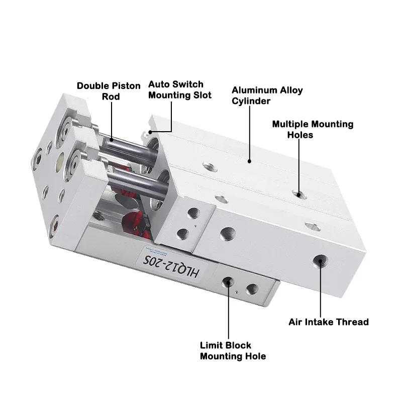 Description Picture 4 of itemHigh Quality Pneumatic Cylinder Pneumatic Guide Rail Precision Slide Cylinder HLQ12/16/20-10X20X30X40X50X75X100S Accessories