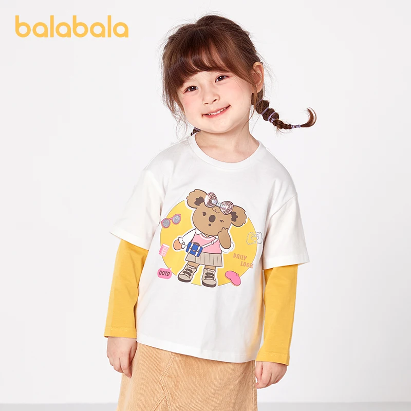 

Balabala Toddler 2023 Girl Clothes Bottoming Shirt Top Spring Autumn Leave Two Long-Sleeved T-Shirts