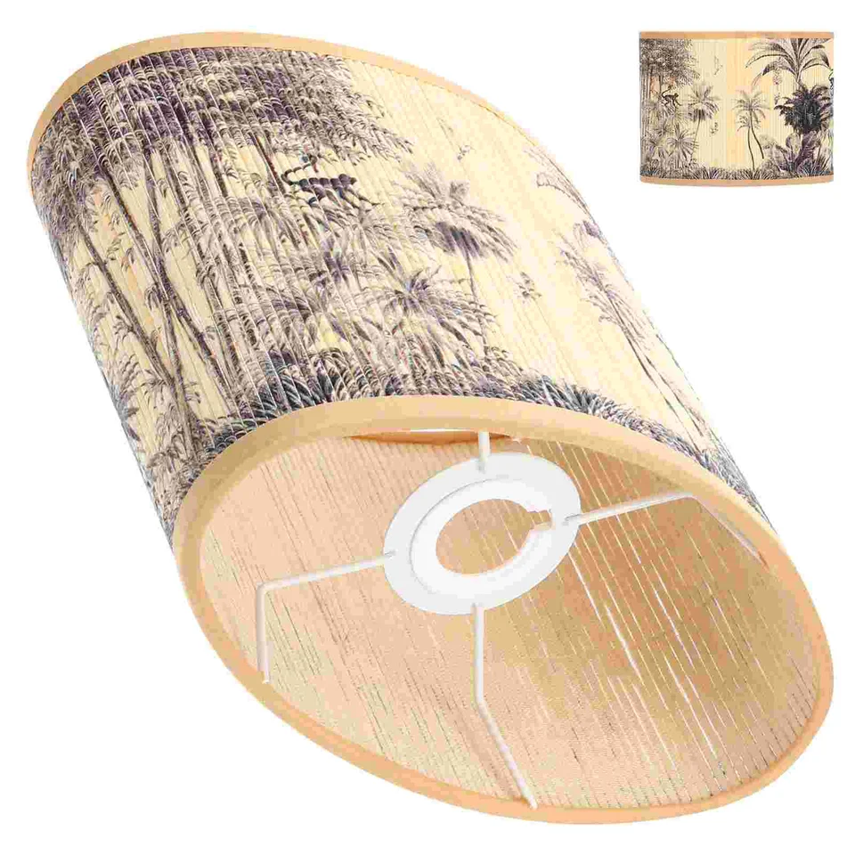 Morbuy Paralume a Tamburo in Bambù Foresta Motivo Paralume Sostituibile per E27 Lampada da Tavolo, Lampadario, Lampada da Terra, Lampada Accessorio, Decorazioni per Casa (Uccello